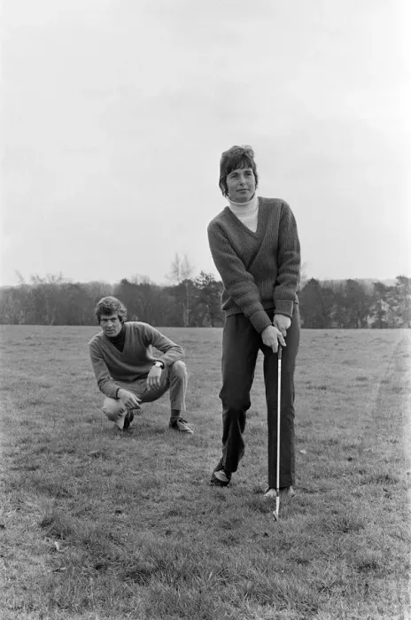 Framed Print : Tennis star, Winnie Wooldridge, 26, getting golf lessons from 29 year old Ken MacPherson Framed Print : Tennis star, Winnie Wooldridge, 26, getting golf lessons from 29 year old Ken MacPherson