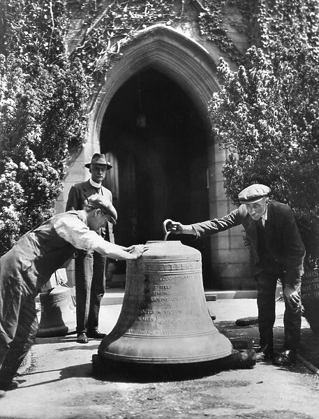 The tenor bell at Halewood Parish Church returns after being recast, the rector, Rev. C