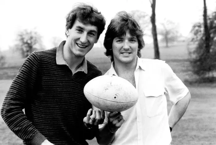 Framed Print : Terry Butcher and Russell Osman of Ipswich March 1981 holding rugby ball