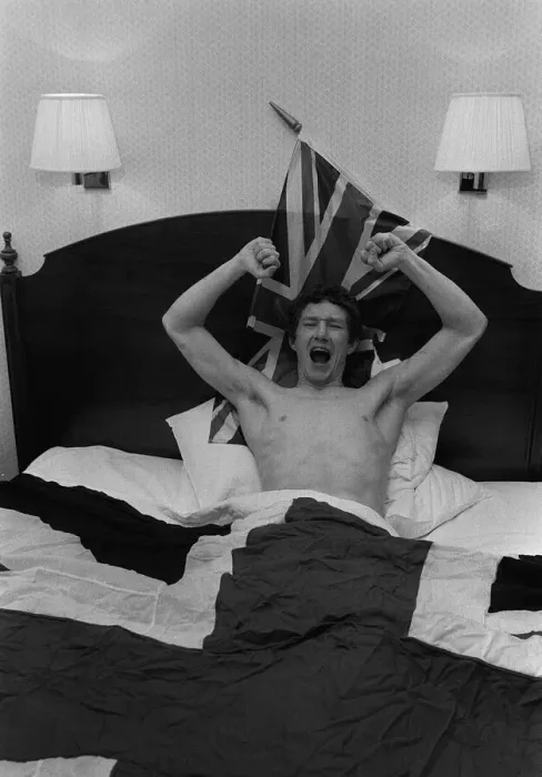 Framed Print : Terry Marsh in bed celebrating winning featherweight title against Akio Kameda Framed Print : Terry Marsh in bed celebrating winning featherweight title against Akio Kameda