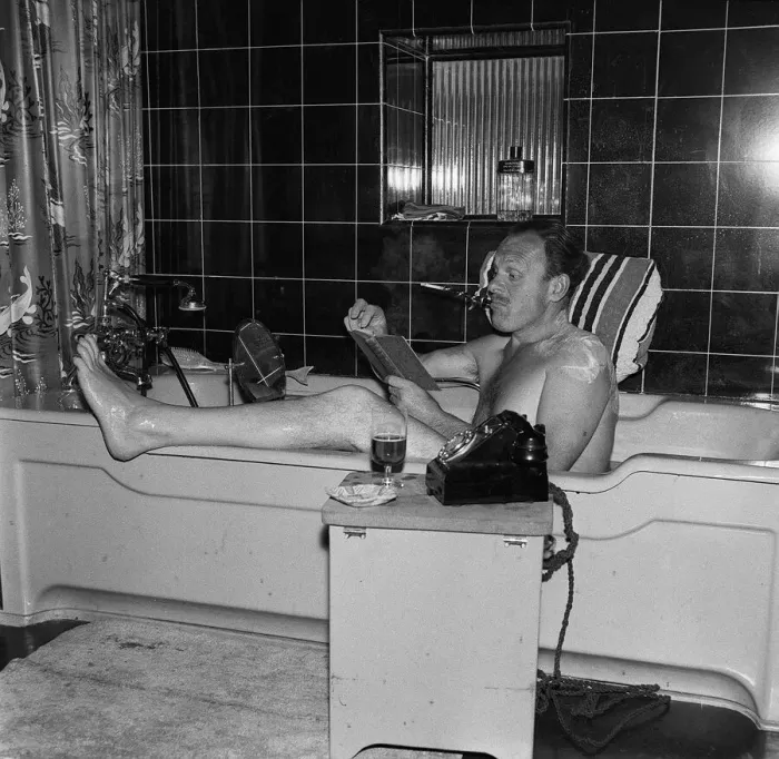 Framed Print : Terry Thomas in a bath 1959 Framed Print : Terry Thomas in a bath 1959
