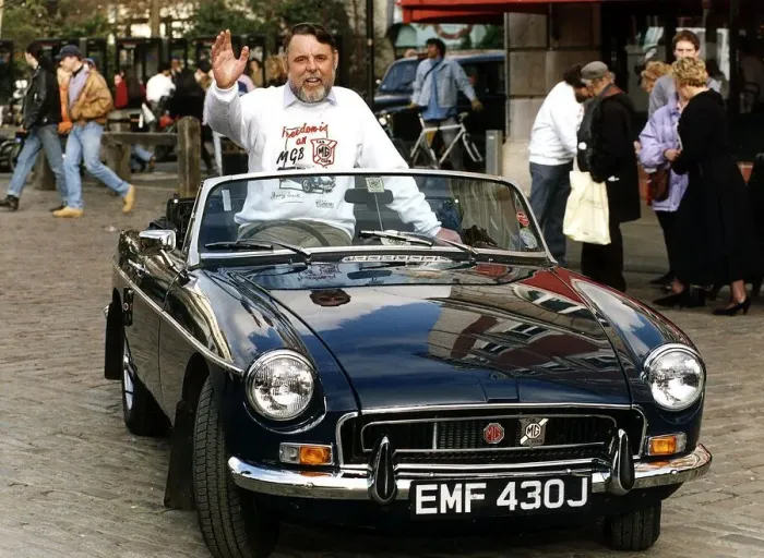 Framed Print : Terry Waite former Middle East hostage sitting in his MG sportscar Framed Print : Terry Waite former Middle East hostage sitting in his MG sportscar