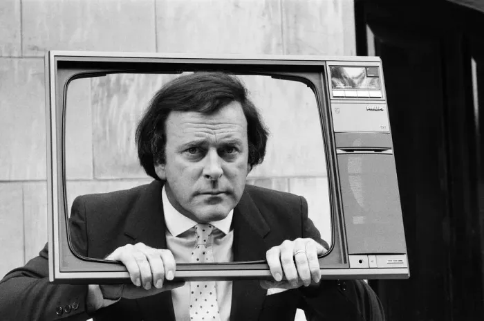 Framed Print : Terry Wogan was given 100 new TV sets today. They are being presented by Phillips the TV Framed Print : Terry Wogan was given 100 new TV sets today. They are being presented by Phillips the TV