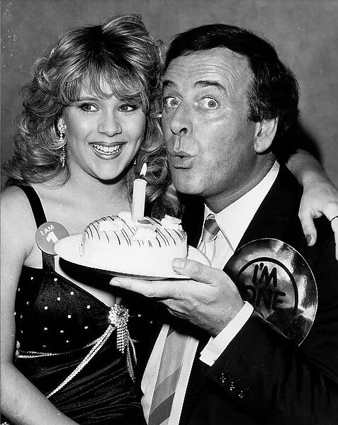 Terry Wogan TV Presenter with Young Model Samantha Fox celebrating his first Anniversary