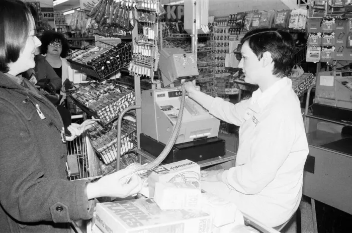 Framed Print : Tesco Supermarket Store, London, 9th May 1977. Tesco Supermarket Chain has made