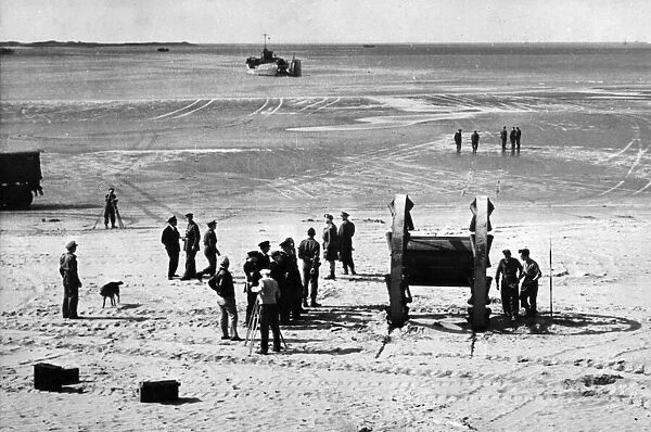 Testing of the Panjandrum on a beach in Devon. Circa September 1943