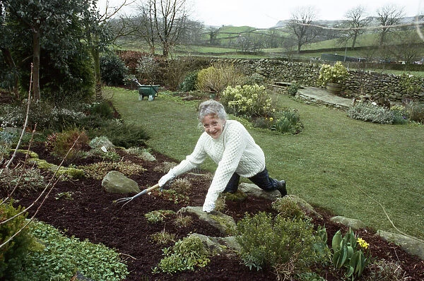Thelma Barlow, Mavis in Coronation Street, gardening at home Settle, North Yorkshire