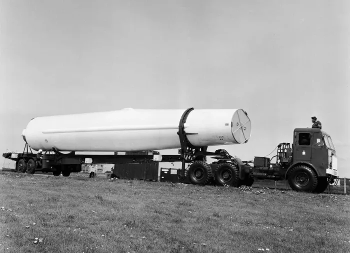 Framed Print : A Thor H-Bomb rocket being flown back to America from Bomber command at Hemswell Framed Print : A Thor H-Bomb rocket being flown back to America from Bomber command at Hemswell