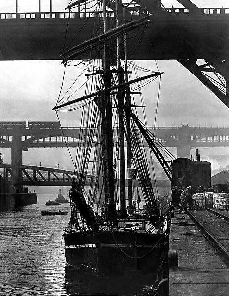 The three-masted German barquentine Nauschutz lying at Newcastle Quayside discharging her