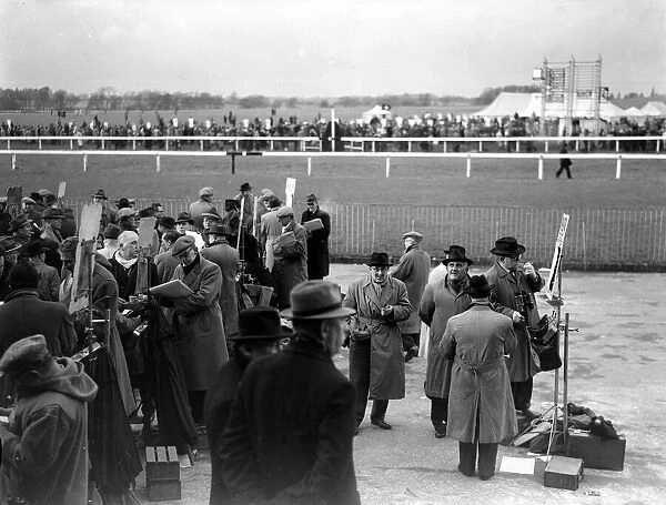 Tic Tac men, turf accountants and bookmakers seen here taking bets at Epsom