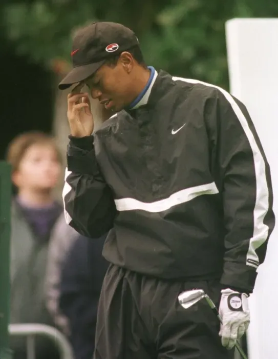 Framed Print : Tiger Woods in some discomfort from flu October 1998 during his practice round Framed Print : Tiger Woods in some discomfort from flu October 1998 during his practice round