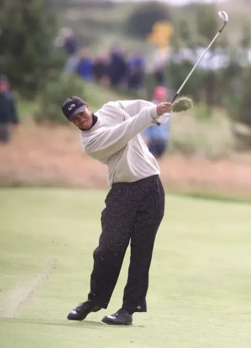 Framed Print : Tiger Woods Golf The Open Championship 1999 Carnoustie drives down the fairway