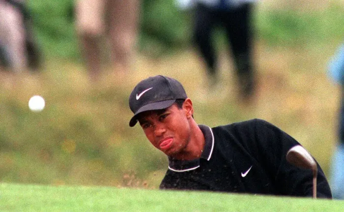 Framed Print : Tiger Woods golfer blasts from the bunker July 1997 on the eve of the Open Golf Framed Print : Tiger Woods golfer blasts from the bunker July 1997 on the eve of the Open Golf