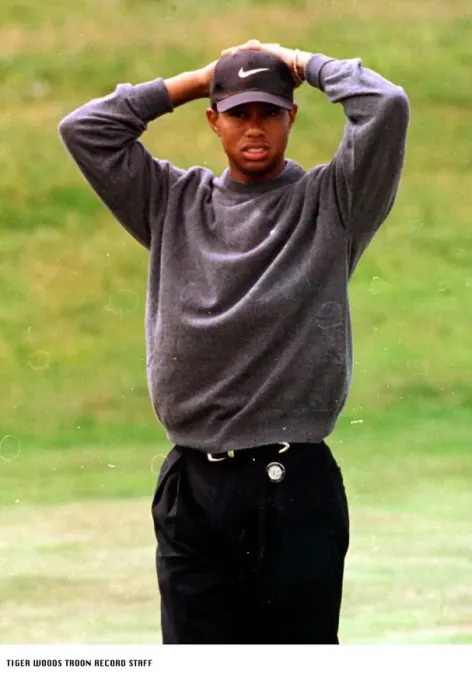 Framed Print : Tiger Woods golfer Hands on his head Looks disappointed practice