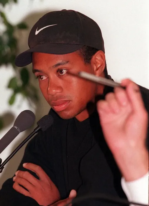 Framed Print : Tiger Woods golfer at a press conference July 1997 on the eve of the Open Golf tournament