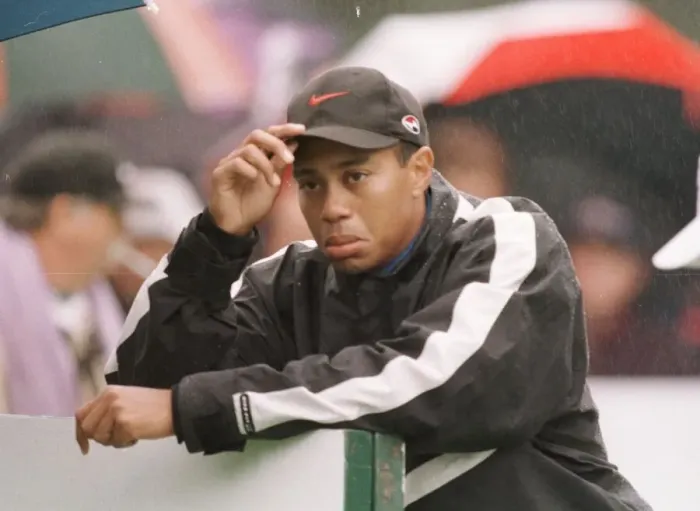 Framed Print : Tiger Woods USA golfer look glum at Wentworth October 1998 during a practice round for Framed Print : Tiger Woods USA golfer look glum at Wentworth October 1998 during a practice round for