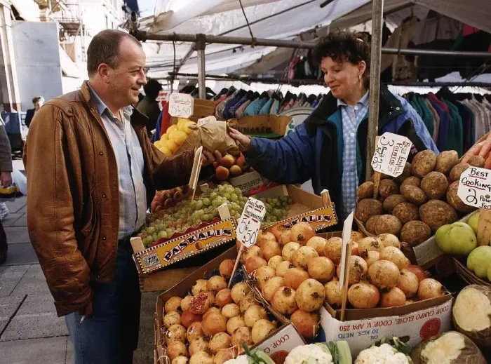 Framed Print : Tim Healy Actor at a fruit and veg market stall A©Mirrorpix Framed Print : Tim Healy Actor at a fruit and veg market stall A©Mirrorpix