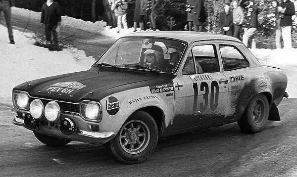 Timo Makinen and Liddon driving Ford Escort in 1970 during the St Auban Stage of