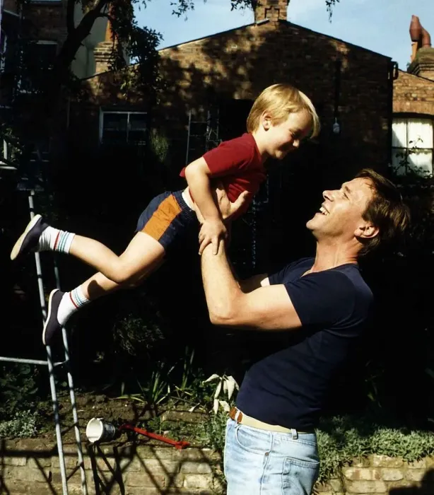 Framed Print : Timothy Bentinck Actor playing with his son Will Bentinck in his garden at home Framed Print : Timothy Bentinck Actor playing with his son Will Bentinck in his garden at home
