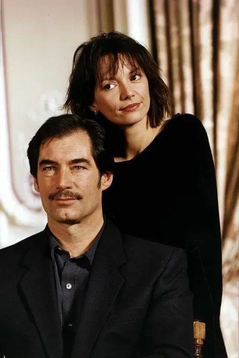 Framed Print : Timothy Dalton Actor and actress Joanne Whalley Kilmer at a press conference in London to Framed Print : Timothy Dalton Actor and actress Joanne Whalley Kilmer at a press conference in London to