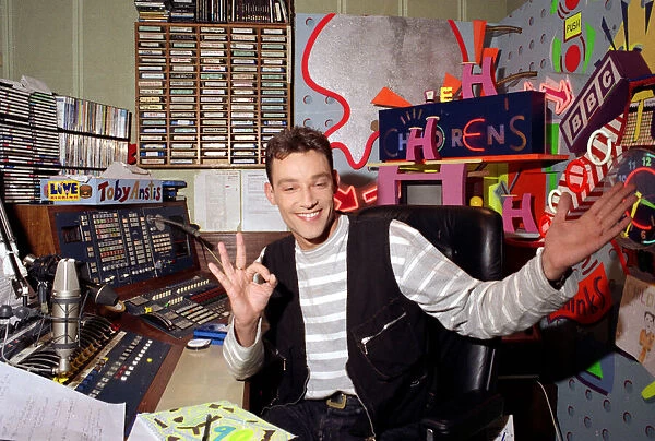 Toby Anstis at The BBC in the Childrens studio. 8th October 1993