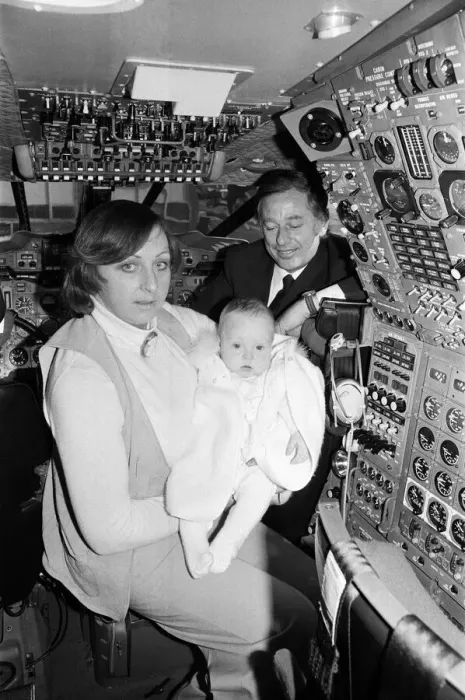 Framed Print : Today six-month old Kathy Frith believed to be the first baby to fly supersonic Framed Print : Today six-month old Kathy Frith believed to be the first baby to fly supersonic