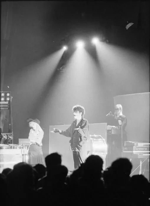 Framed Print : Tom Bailey and Alannah Currie of the British pop group The Thompson Twins performing Framed Print : Tom Bailey and Alannah Currie of the British pop group The Thompson Twins performing