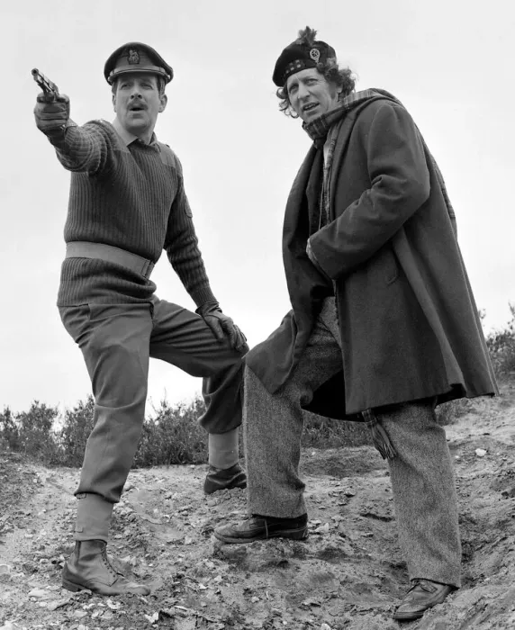 Framed Print : Tom Baker as Doctor Who seen here with Nicholas Courtney who plays Brigadier Lethbridge