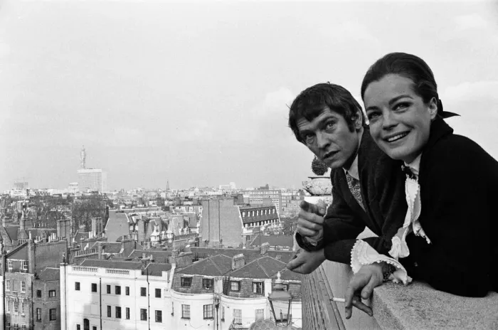 Framed Print : Tom Courtenay and Romy Schneider at the Dorchester Hotel looking at some of the places Framed Print : Tom Courtenay and Romy Schneider at the Dorchester Hotel looking at some of the places