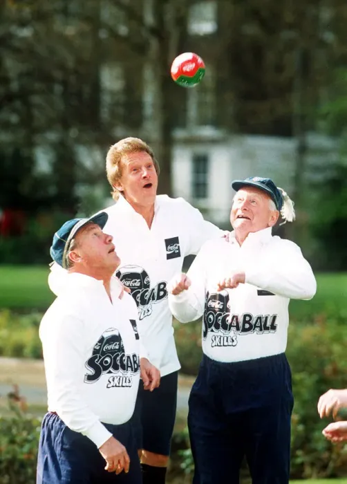 Framed Print : Tom Finney with Denis Law and Nat Lofthouse at the launch of Soccaball Framed Print : Tom Finney with Denis Law and Nat Lofthouse at the launch of Soccaball