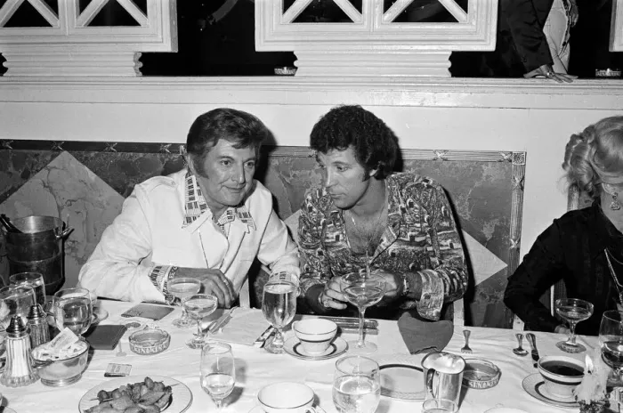 Framed Print : Tom Jones birthday party in Las Vegas with guest Liberace. June 1974