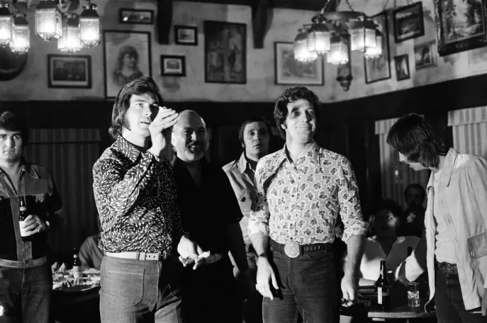 Framed Print : Tom Jones and Engelbert Humperdinck meet in a British style pub in Sacramento, California