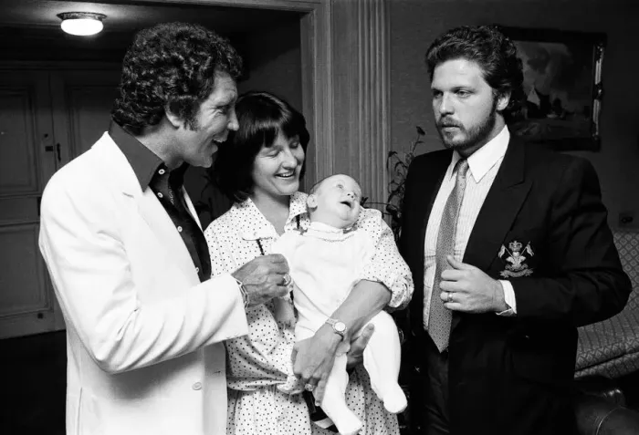 Framed Print : Tom Jones with his grandson Alexander, aged eleven months Framed Print : Tom Jones with his grandson Alexander, aged eleven months
