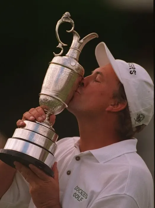 Framed Print : Tom Lehman kisses Claret jug trophy after winning British Open golf championship