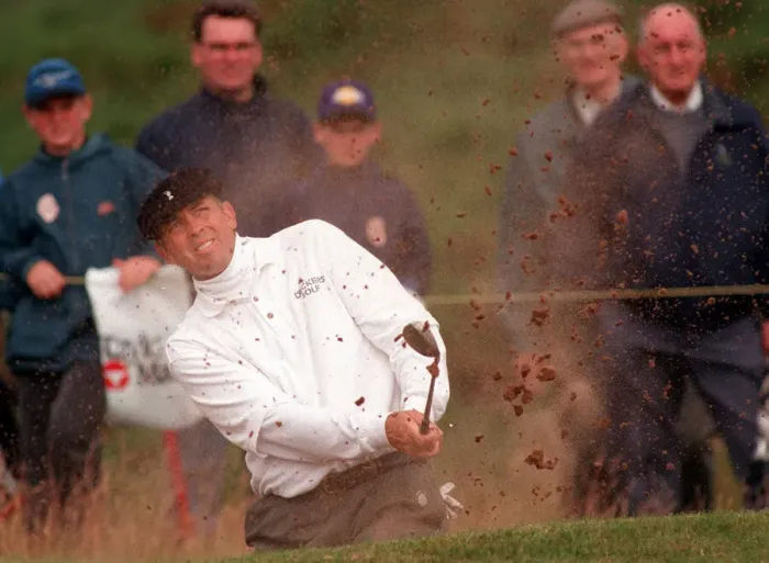 Framed Print : Tom Lehman at Troon for the Open Championship July 1997 In the bunker during his last Framed Print : Tom Lehman at Troon for the Open Championship July 1997 In the bunker during his last