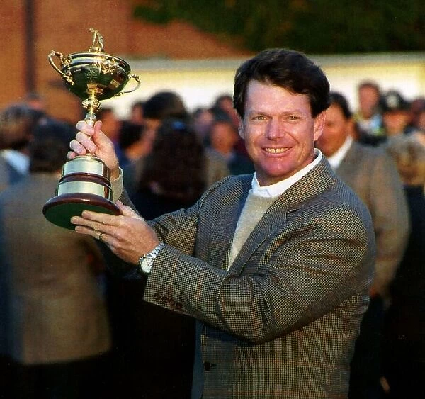 Tom Watson golfer holding the ryder cup tweed jacket watch
