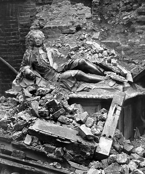 The tomb of Oliver Goldsmith in the Temple, London, damaged by the blitz on the nights of