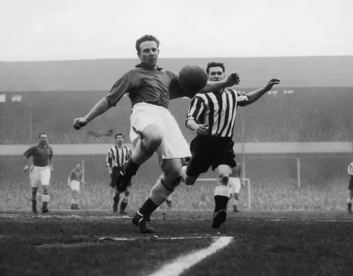 Framed Print : Tommy Jones of Everton gets the better of Newcaste centre forward White League Division Framed Print : Tommy Jones of Everton gets the better of Newcaste centre forward White League Division