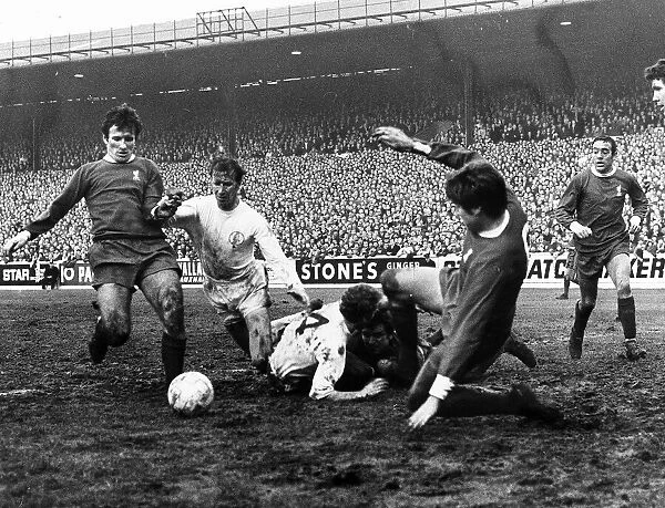 Tommy Lawrence Liverpool keeper fouls Billy Bremner 1969