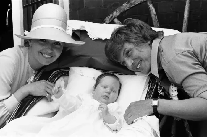 Framed Print : Tommy Steele and his wife Anne celebrate the christening of their daughter