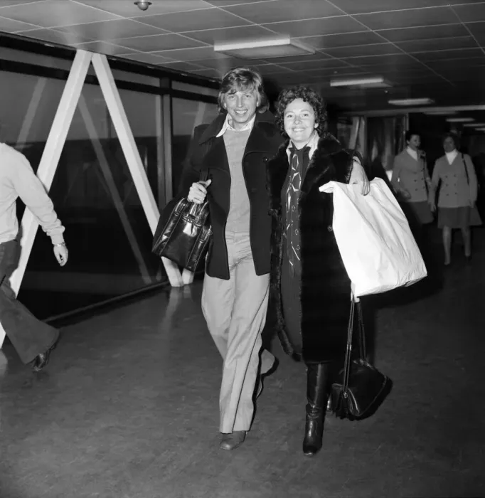 Framed Print : Tommy Steele and his wife, Anne, at Heathrow Airport after arriving from the south of
