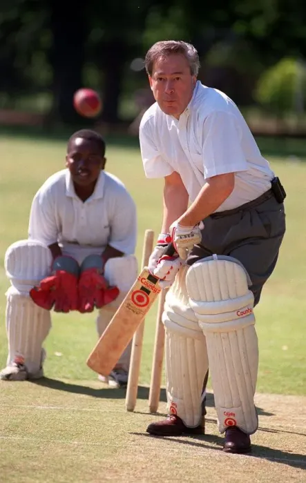 Framed Print : Tony Banks playing cricket at Cricket clinic West Ham Park July 1997 Framed Print : Tony Banks playing cricket at Cricket clinic West Ham Park July 1997