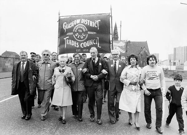 Tony Benn, British Labour Party politician at a May Day march at Queens Park