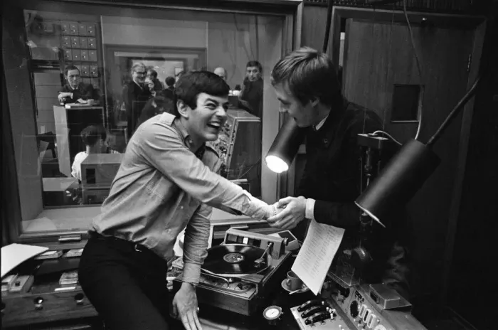 Framed Print : Tony Blackburn, the 22 year old Disc Jockey, finishes his broadcast of the very first Framed Print : Tony Blackburn, the 22 year old Disc Jockey, finishes his broadcast of the very first