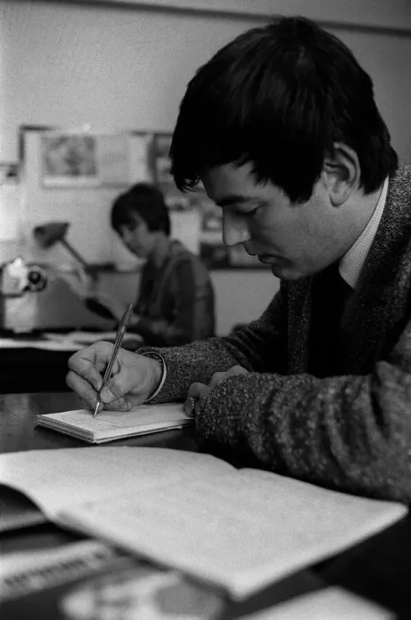 Framed Print : Tony Blackburn prepares for launch of BBC radio One 1967 writing notes for new show