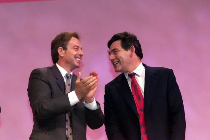 Framed Print : TONY BLAIR APPLAUDS GORDON BROWN SEP 1999 AFTER HIS SPEECH AT THE LABOUR PARTY