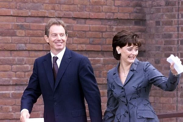 Tony Blair and Cherie Blair at Bournemouth Church Sept 1999, leaving Church service