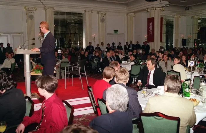 Framed Print : Tony Blair at the Grosvenor Hotel where he was meeting prospective members of the Labour