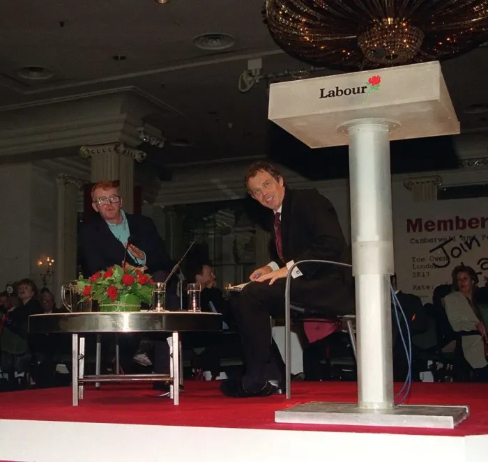 Framed Print : Tony Blair at the Grosvenor Hotel where he was meeting prospective members of the Labour Framed Print : Tony Blair at the Grosvenor Hotel where he was meeting prospective members of the Labour