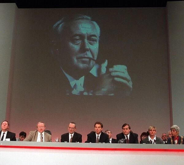 Tony Blair with John Prescott on the platform at the Labour Party Conference in Brighton